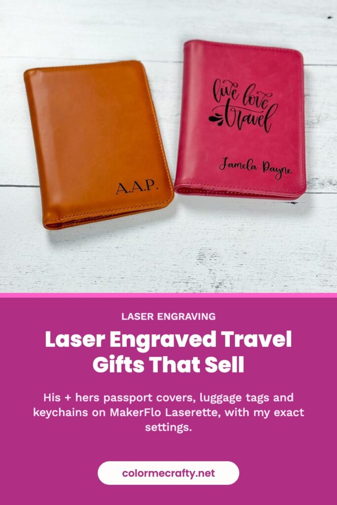 Laser engraved travel gifts that sell: his and hers passport covers on MakerFlo Laserette